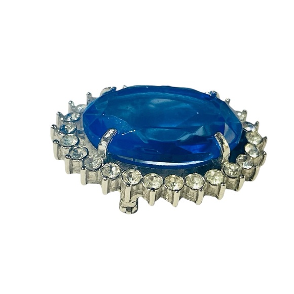 Vintage Brooch/ Pendant with Oval Blue Glass Cabochon. - Picture 2 of 3